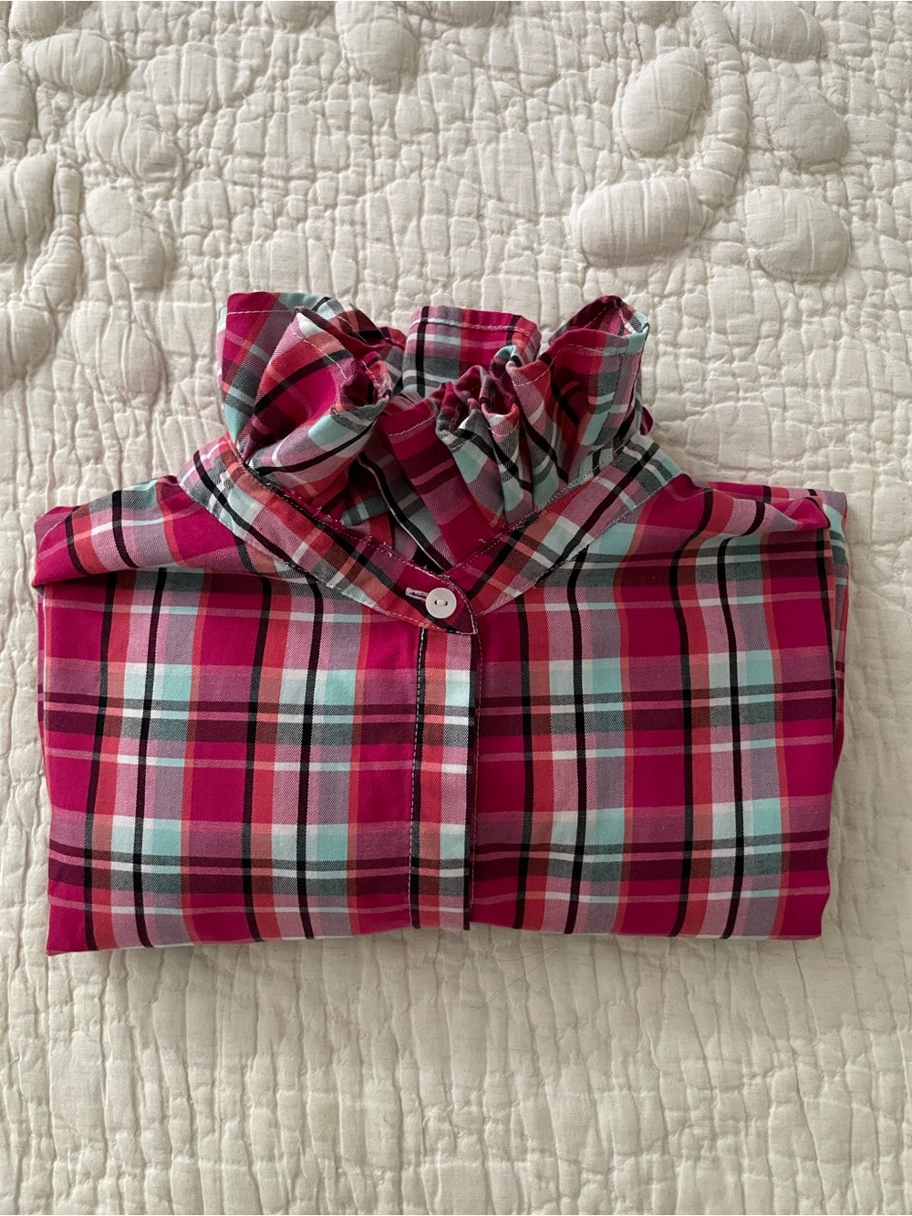Allison Daley Pink Plaid Ruffle Collar Button-Down Shirt, Size L/XL - Picture 11 of 11